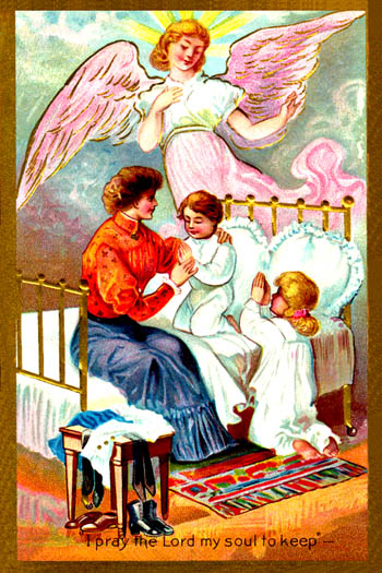 Mother and daughters in bedtime prayers (ClickArt)