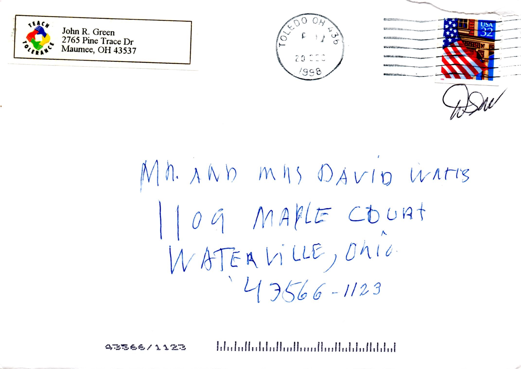 John Green's Christmas Card, envelope