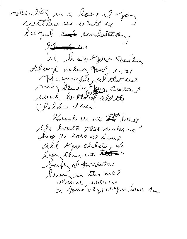 Second page of John R. Green's hand written prayer for the mentally retarded