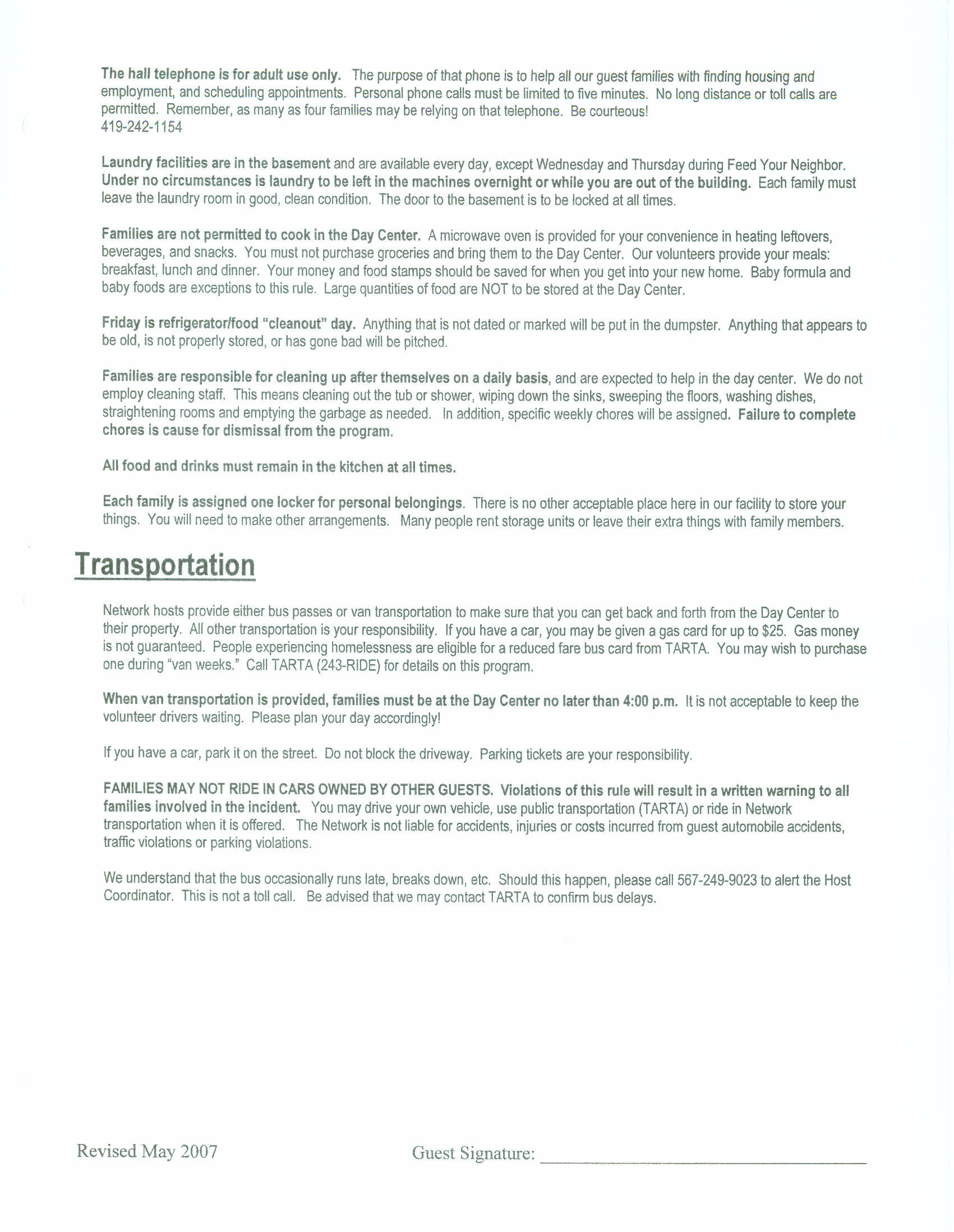 Family Promise of Greater Toledo Guest Procedures page 2