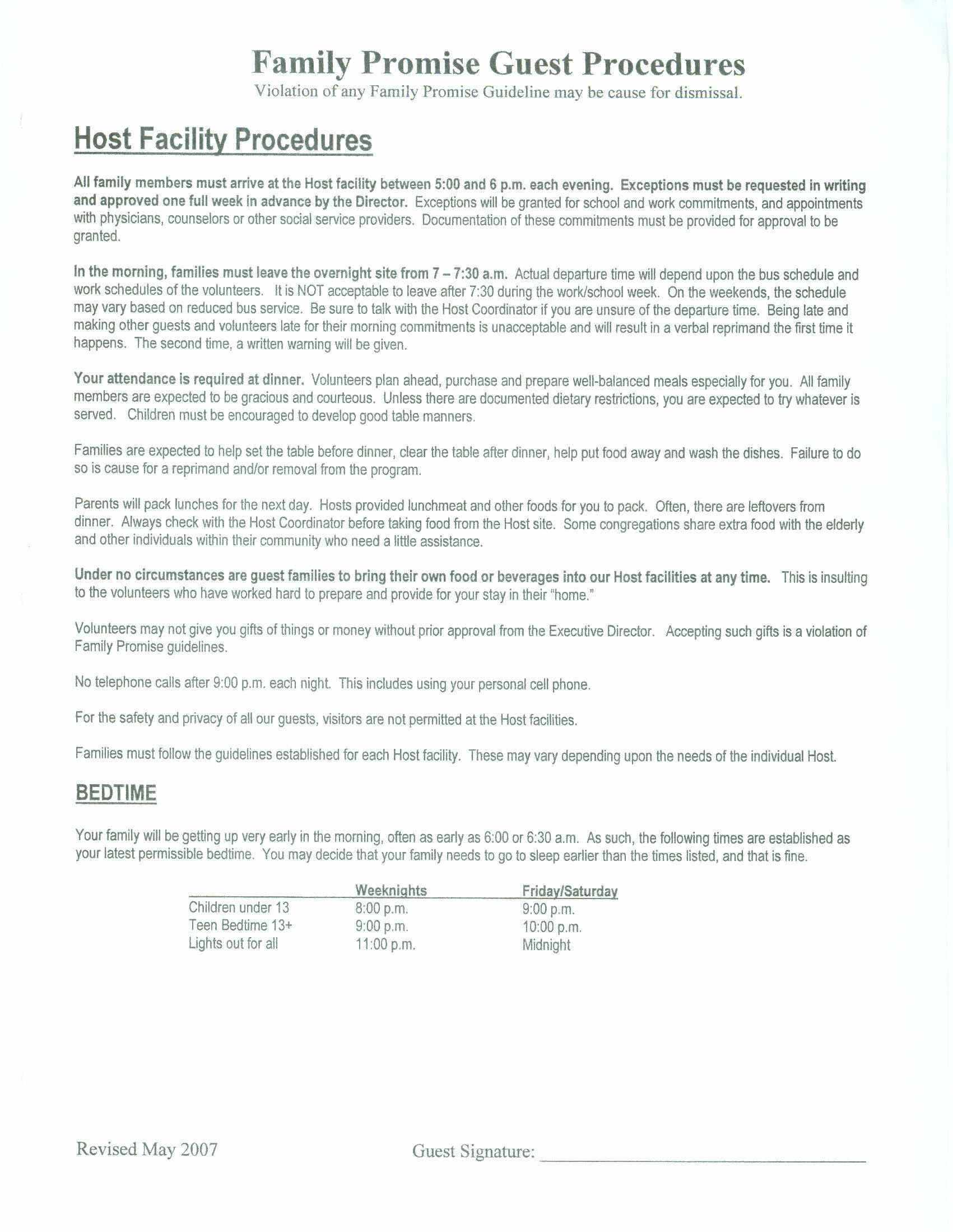 Family Promise of Greater Toledo Guest Procedures page 3