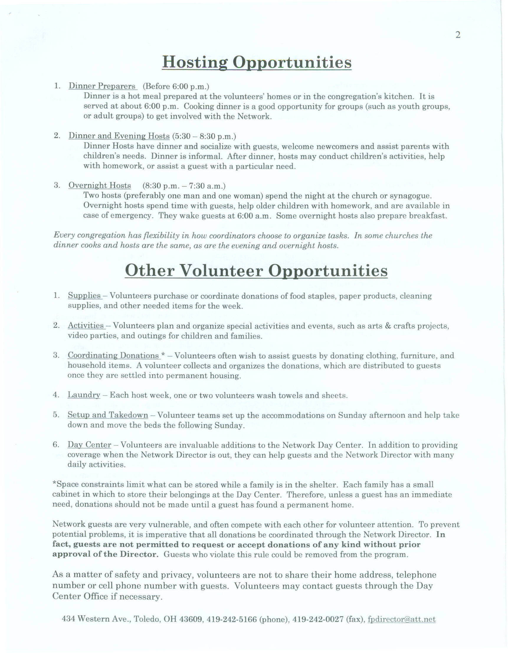 Family Promise of Greater Toledo Guide For Volunteers page 2