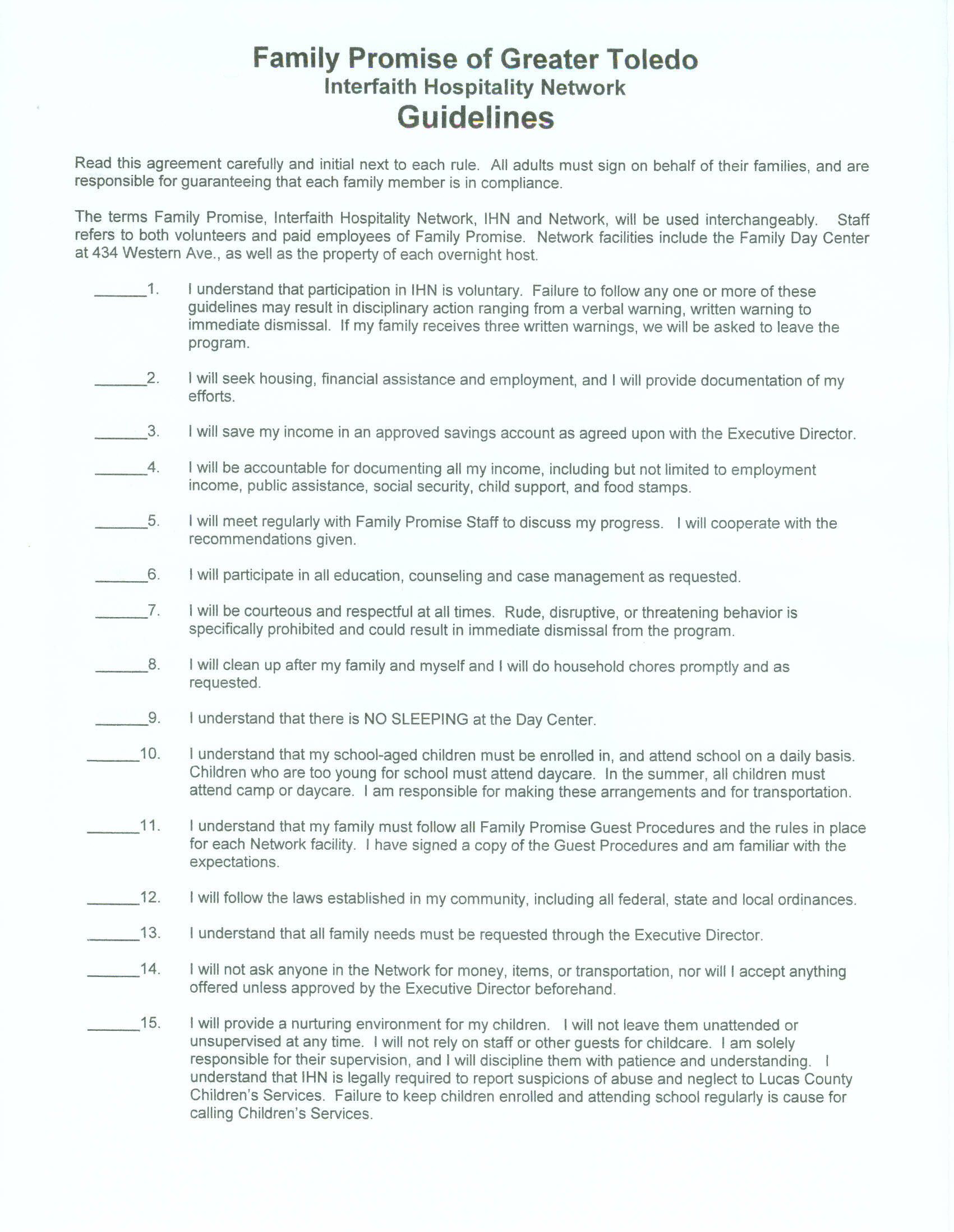 Family Promise of Greater Toledo Guidelines page 1