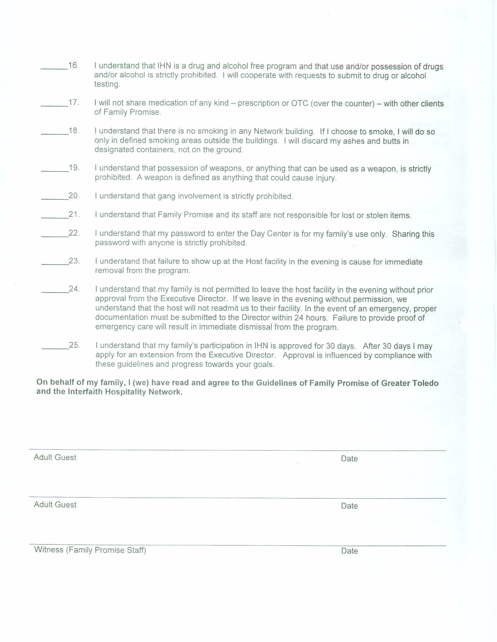 Family Promise of Greater Toledo Guidelines page 2