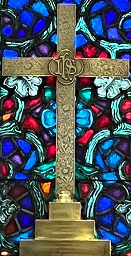 Jesus' Cross on steps of Faith, Hope, and Love